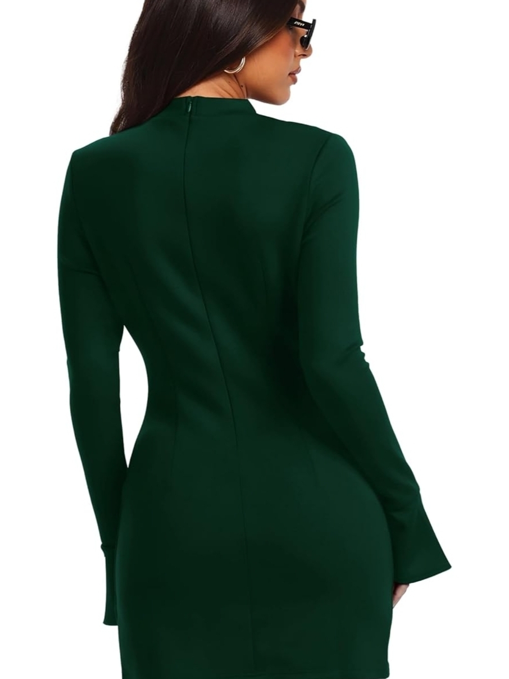 Long Sleeve Dark Green Bodycon Mini Dress Size S - Picture 3 of 4